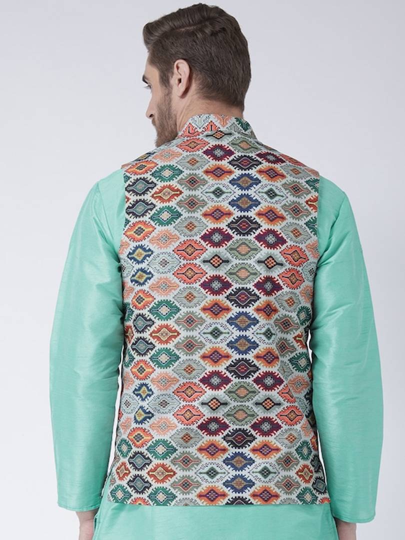 Men's Multicoloured 
Cotton Blend
 Printed Nehru Jackets